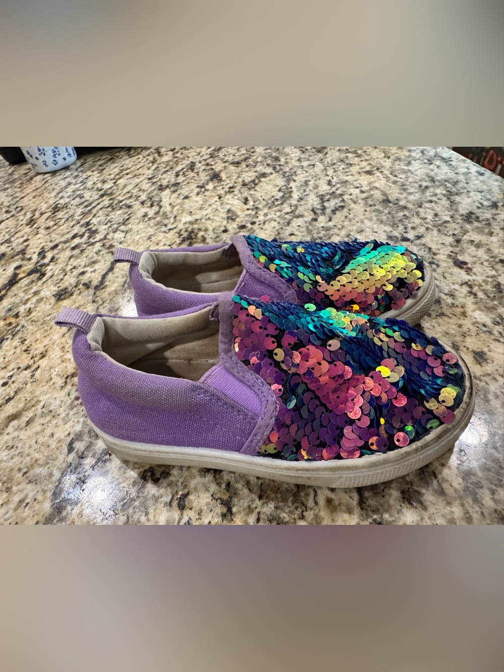 Kids' Purple Sequin Slip-On Sneakers